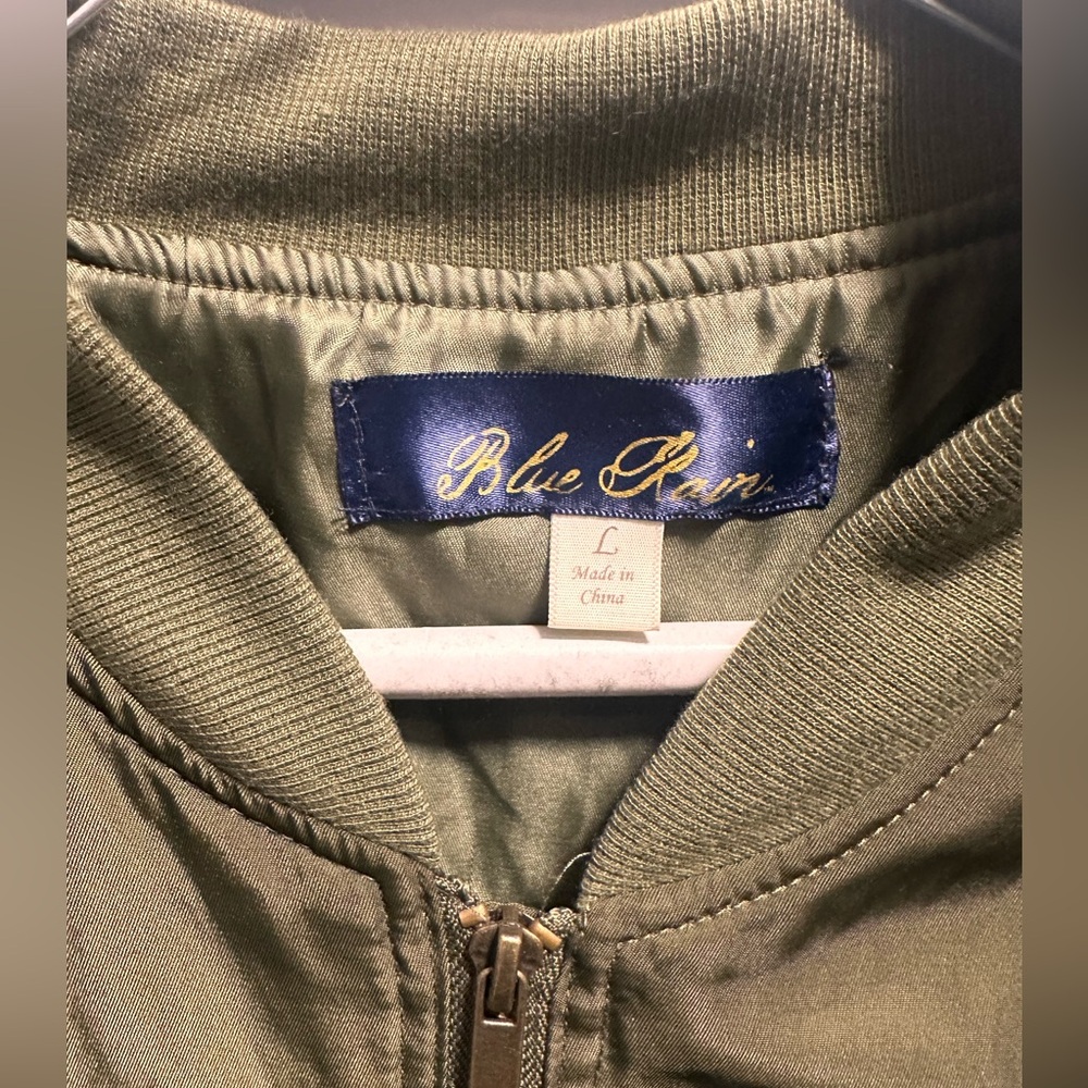 Francesca’s Blue Rain Green Bomber Jacket, Large - Picture 4 of 8